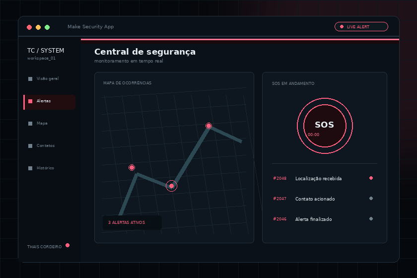 Demonstração animada do aplicativo de segurança